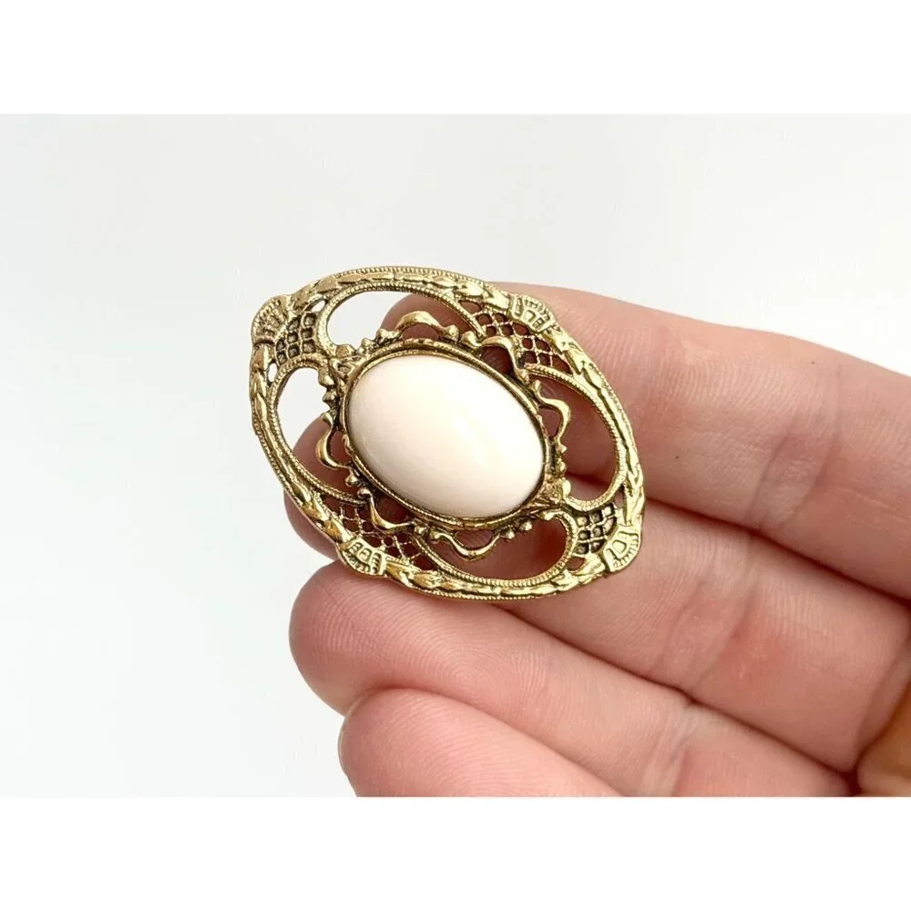 Faux Porcelain Enameled Oval Shaped Victorian Inspired Vintage Floral Brooch